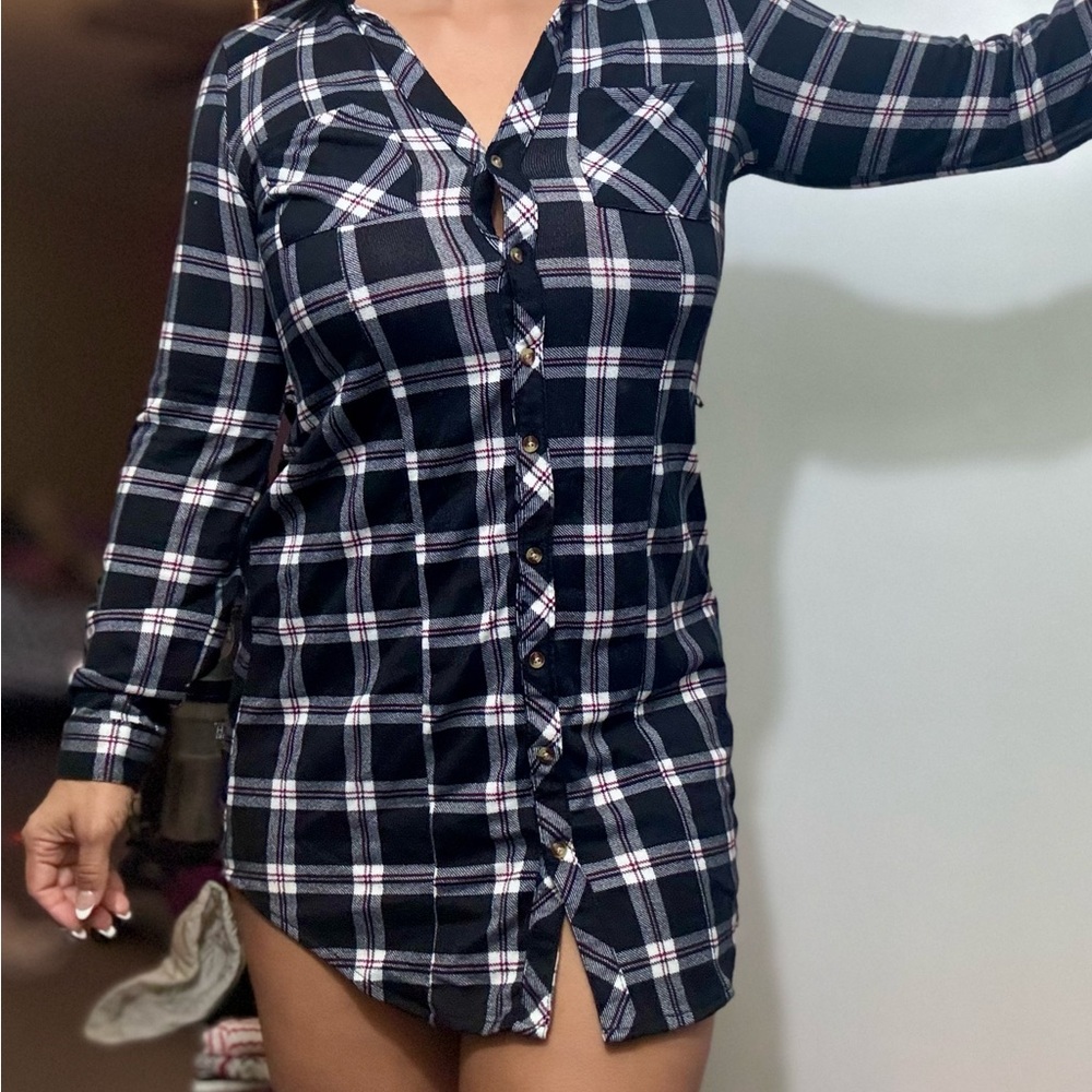 Plaid Button-Up Shirt Dress